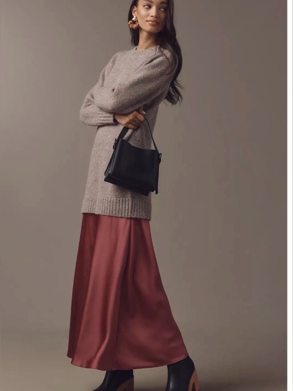 Anthropologie Twofer Sweater Slip Midi Dress Long Sleeve Pink Burgundy Small NWT - Picture 11 of 12
